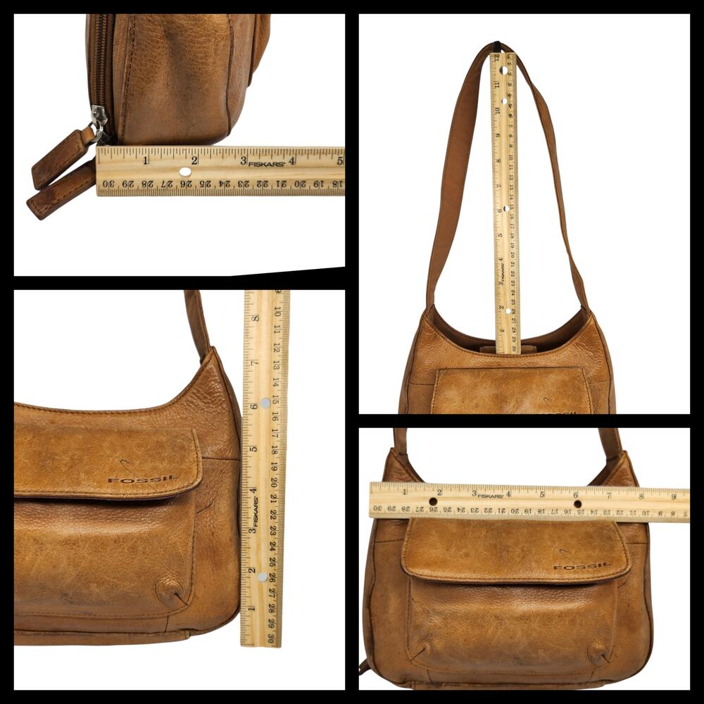 Vintage Fossil Purse Brown Tan Cognac Weathered Y2k 2000s Shoulder Boho Leather - Picture 16 of 16